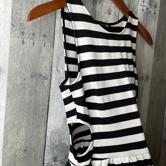 ellison black and white striped midi dress with cutouts at waistline. Size Med - Picture 3 of 10